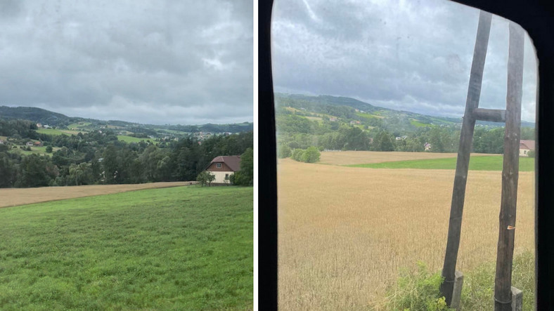 Ponury widok za oknem pociągu