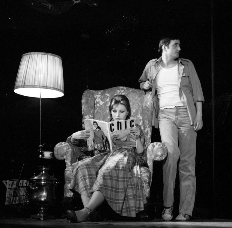 Ewa Lemańska i Jacek Kałucki w sztuce "Gniazdo głuszca" w Teatrze Nowym w Warszawie (1980)