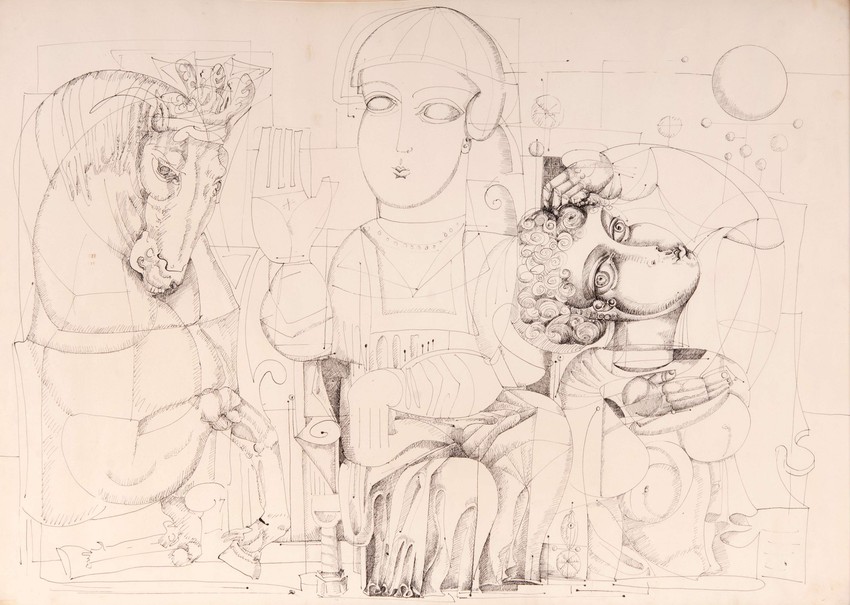 Lazar Vozarevic, Kosovka devojka, 1965-1966, tus na papiru, 59,5 x 84,5 cm