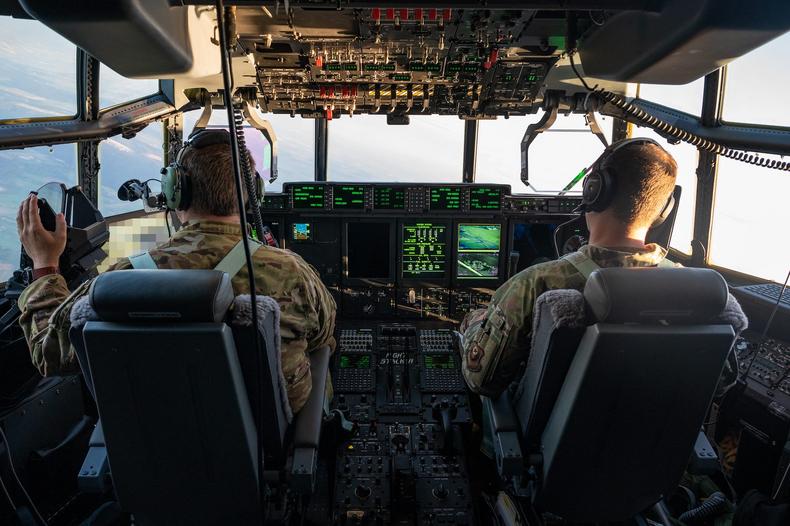US pilots fly an AC-130J gunship over Poland during Exercise Trojan Footprint, May 6, 2022.