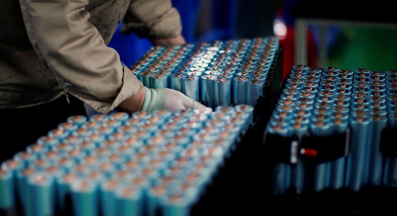 An employee works at an EV battery factory in China.