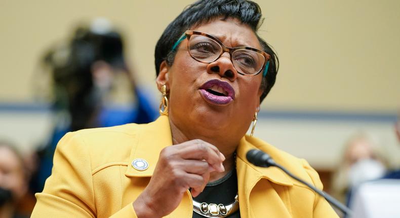 National Education Association President Becky Pringle testifies during a House Committee on Oversight and Reform hearing on gun violence on Capitol Hill, June 8, 2022 in Washington, DC.