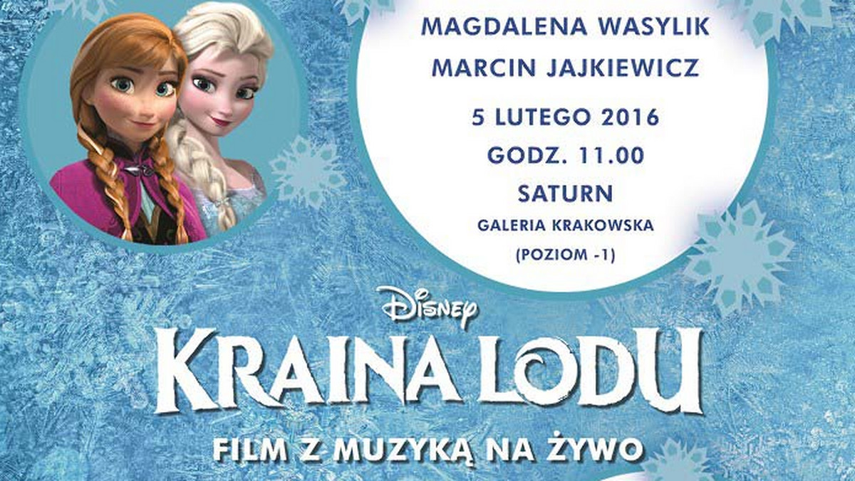 Już 5 lutego odbędzie się w Krakowie pokaz filmu "Kraina lodu" z muzyką na żywo. Zanim jednak Tauron Arena Kraków zamieni się w mroźną krainę, organizatorzy zapraszają na spotkanie fanów superprodukcji Studia Walta Disneya w sklepie Saturn w Galerii Krakowskiej.