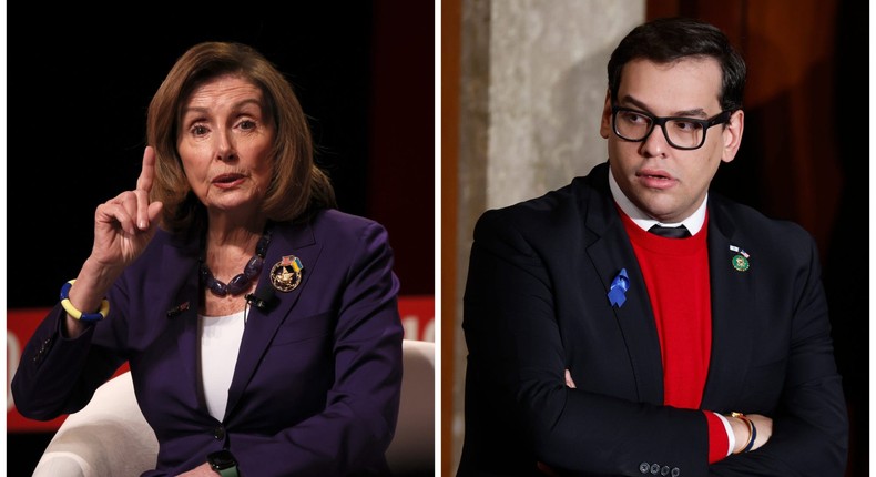 Nancy Pelosi (L), George Santos (R).Jemal Countess/Getty Images for TIME, Anna Moneymaker/Getty Images