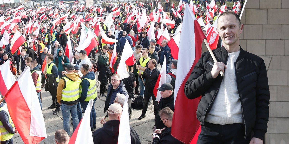 Waldemar Gilas na proteście rolników w Warszawie.