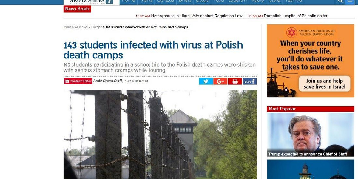 Izraelski portal oskarża: podtruli nam studentów w "polskich obozach śmierci" 