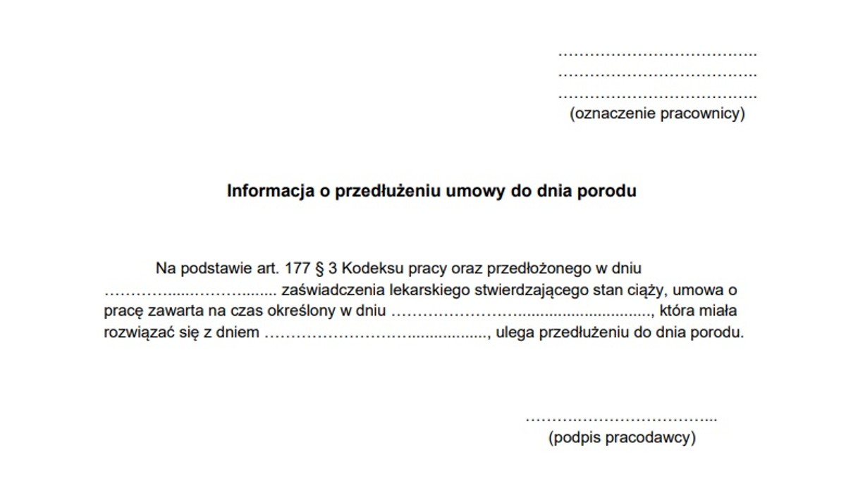 Przedłużenie umowy do dnia porodu - wzór