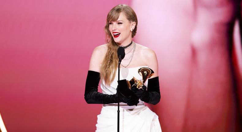 Taylor Swift accepts best pop vocal album at the 2024 Grammys.Sonja Flemming/CBS via Getty Images