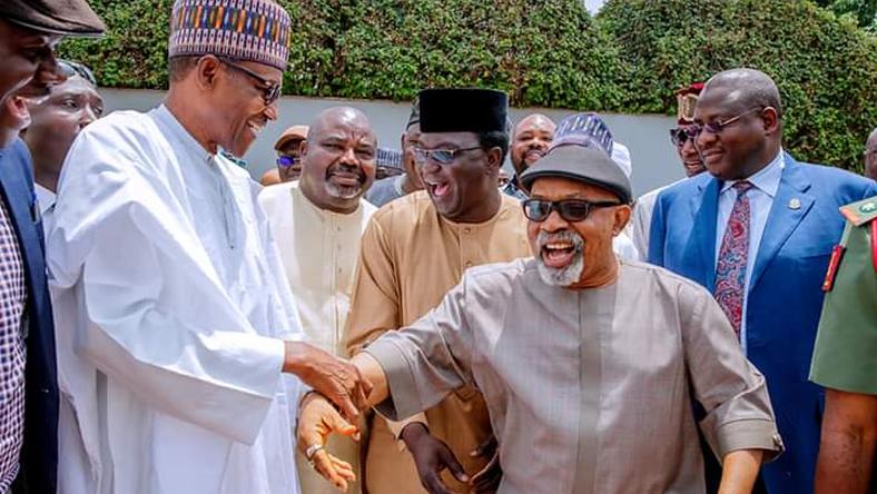 Image result for buhari labour leaders NLC