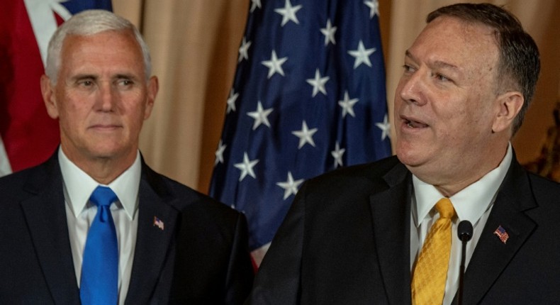 US Secretary of State Mike Pompeo (R) and US Vice President Mike Pence (L), pictured on September 20, 2019, were scheduled to hold talks with Turkish President Recep Tayyip Erdogan, but Erdogan has said he will not meet them