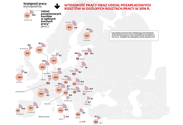 Wydajność pracy oraz pozapłacowe koszty pracy w kosztach ogólnych w 2014 r.