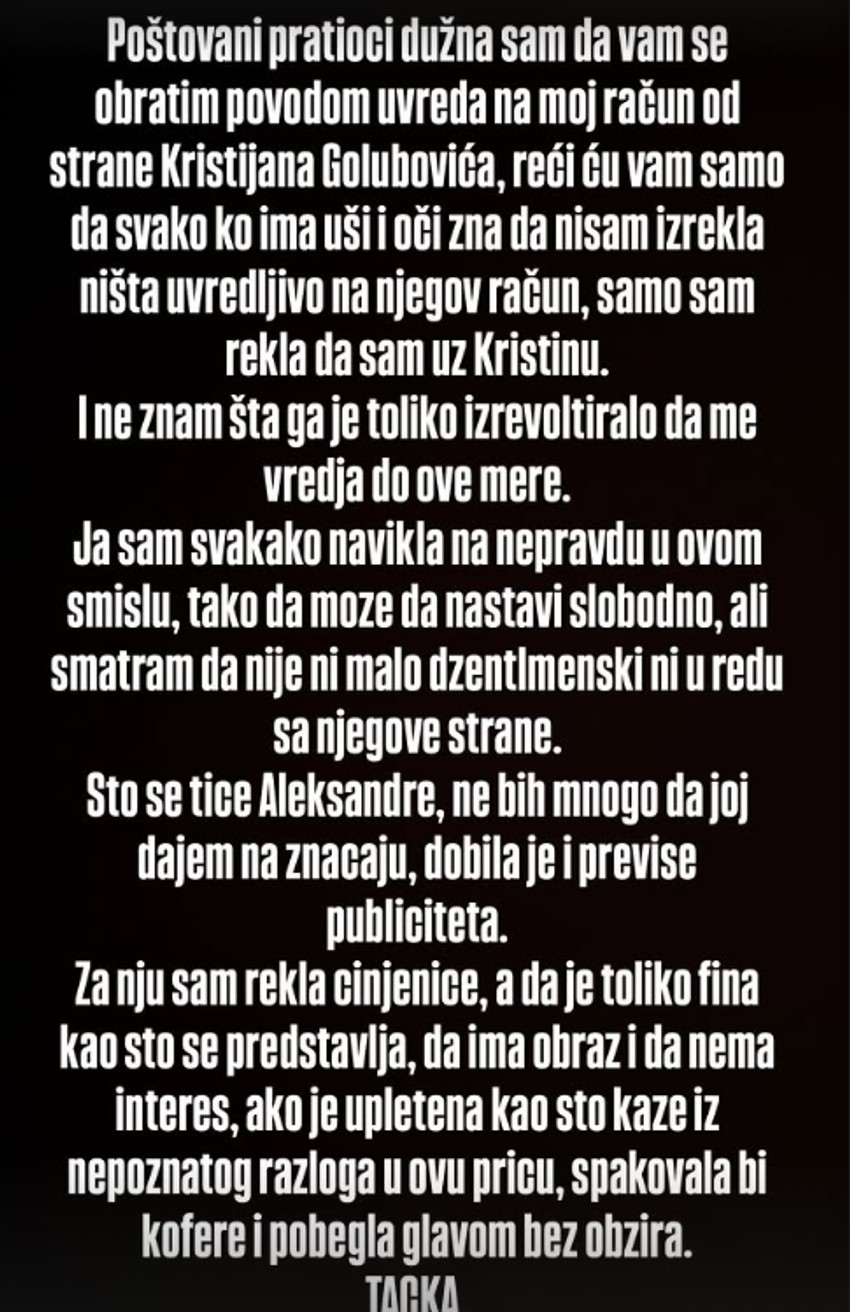 Mina Vrbaški odgovorila Kristijanu