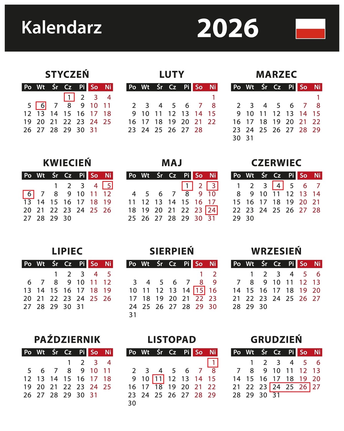 kalendarz 2026