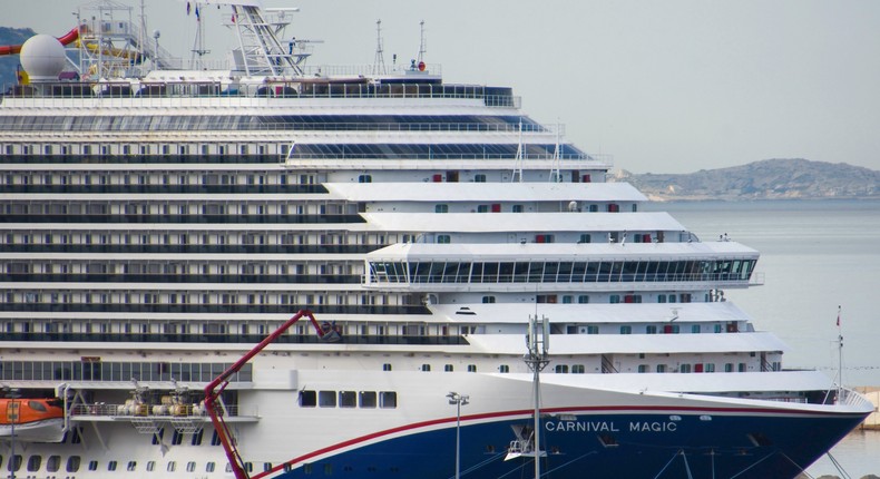 A close-up of the Carnival Magic cruise ship docked in Marseille. Carnival Cruise Lines ships in Marseille.Gerard Bottino/Getty Images