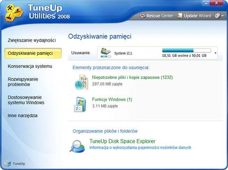 TuneUp Utilities – grupa narzędzi do analizy i odzyskiwania przestrzeni na nośnikach pamięci masowej.