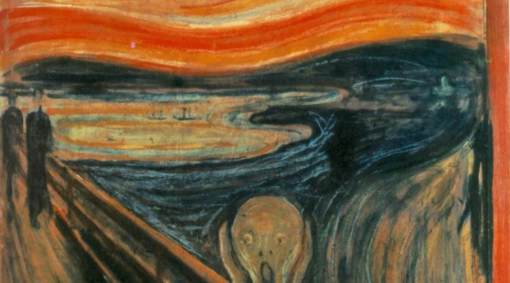 A legújabb elemzések szerint a sikoltó alak a mentálisan beteg festő, Munch,
az elmosódott alakok a háttérben pedig barátai /Fotó: Edvard Munch- A sikoly