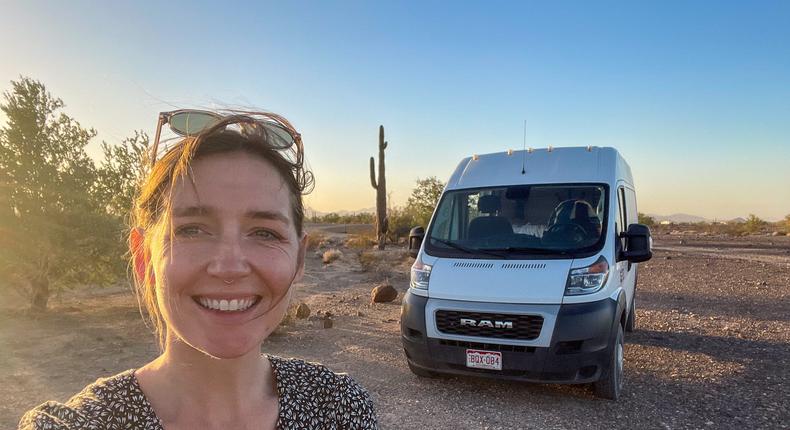 Business Insider's author outside of the van she traveled 3,000 miles in.Monica Humphries/Business Insider