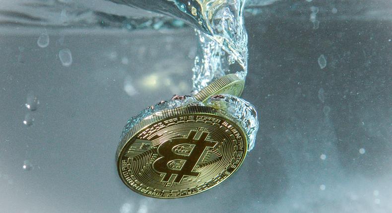 Bitcoin replica coins are seen on November 13, 2017
