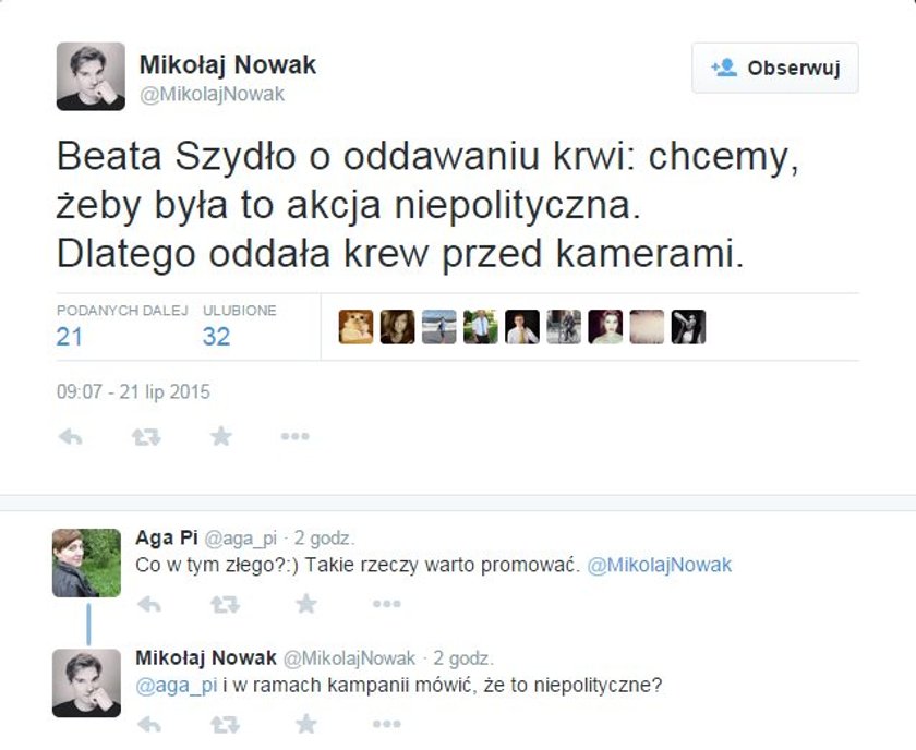 Beata Szydło oddaje krew