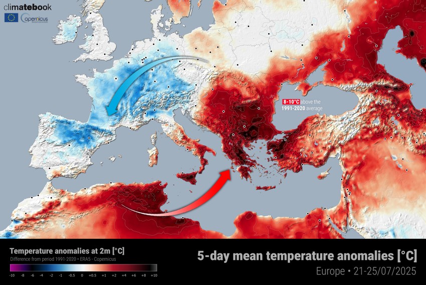 Mapa Evrope usled toplotnog talasa