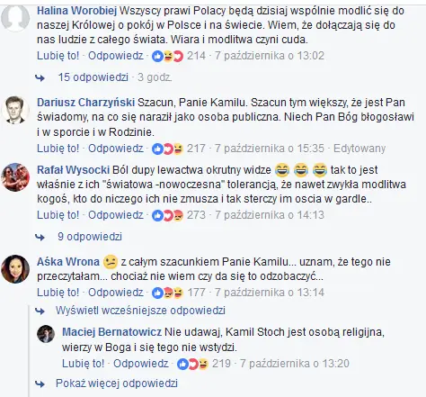 Dyskusja pod postem Kamila Stocha