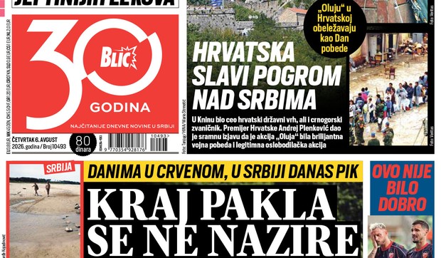 Blic naslovna strana za 6.8.