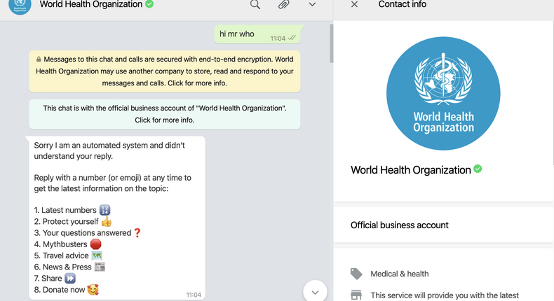 whatsapp who chatbot