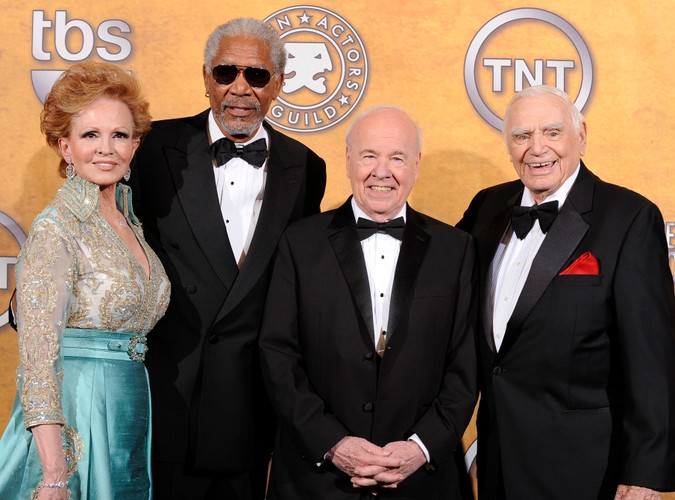 Amerykańscy aktorzy: Ernest Borgnine z żoną Tovą, Morgan Freeman i Tim Conway
