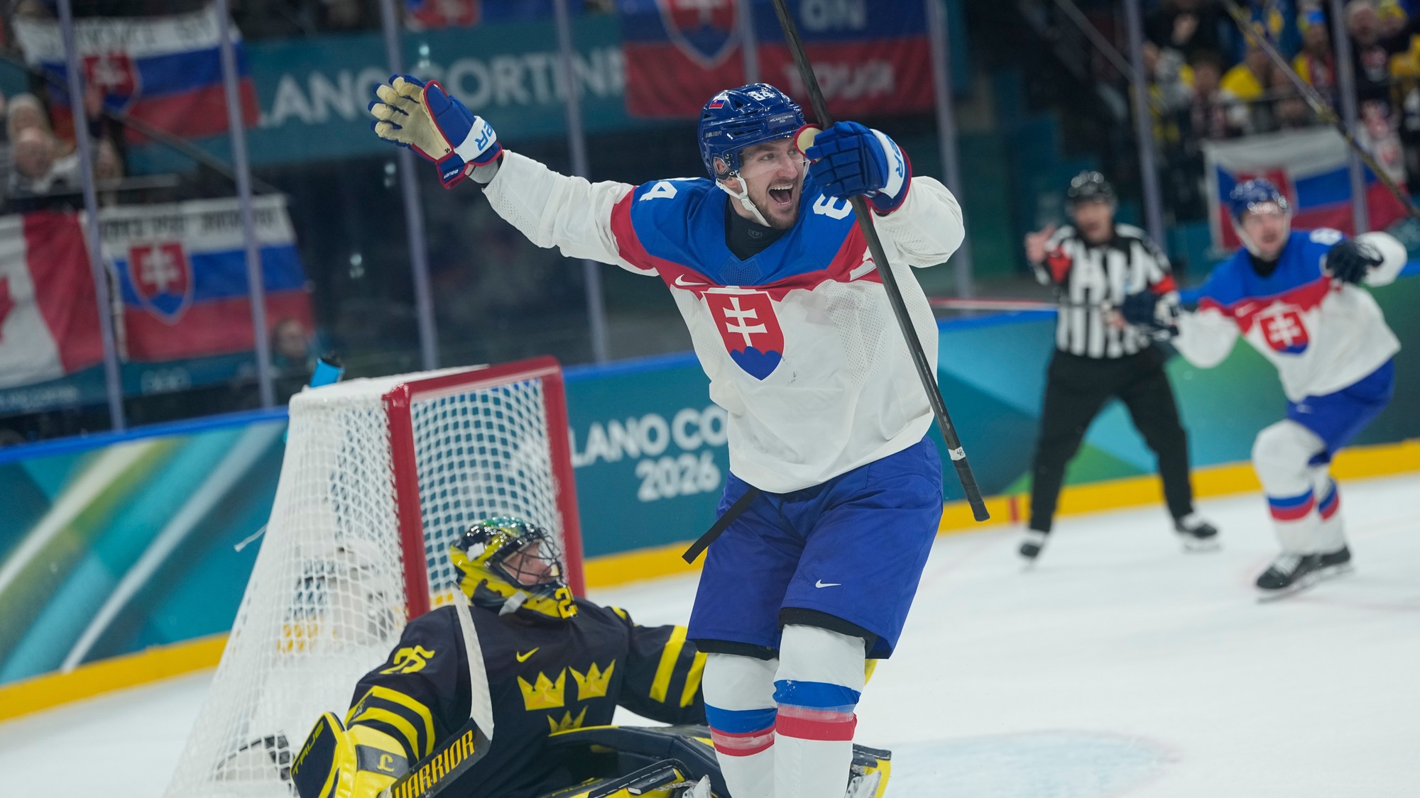 Hokejový zápas medzi Švédskom a Slovenskom na zimných olympijských hrách 2026 v Miláne v Taliansku.