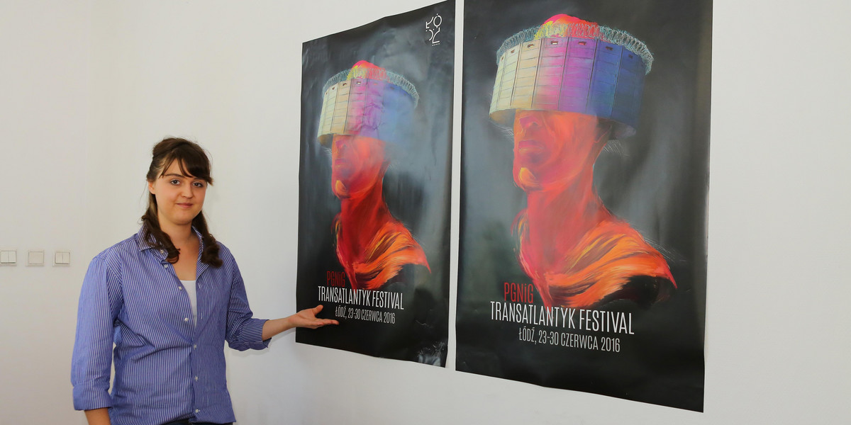 Plakat Transatlantyk Festiwal w Łodzi autorstwa Tomasza Opasińskiego nagrodzony w Hollywood