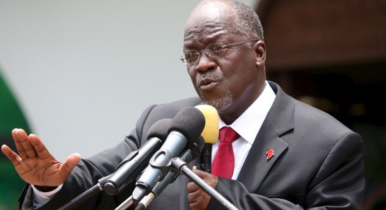 Tanzania's President elect John Pombe Magufuli addresses members of the ruling Chama Cha Mapinduzi Party (CCM) at the party's sub-head office on Lumumba road in Dar es Salaam, October 30, 2015. REUTERS/Emmanuel Herman