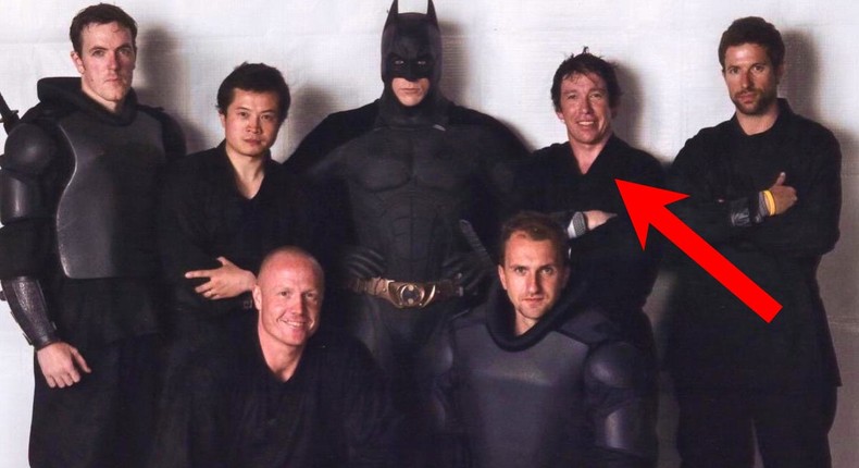 Christian Bale in the Batsuit for Batman Begins with stuntman Steen Young and other stunt performers.Steen Young/Steen Stunts