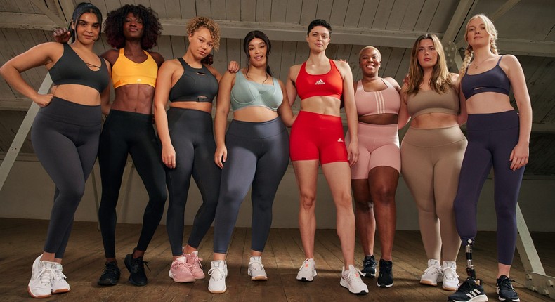 The campaign was released to promote the 72 sizes included in Adidas' sports bra range.