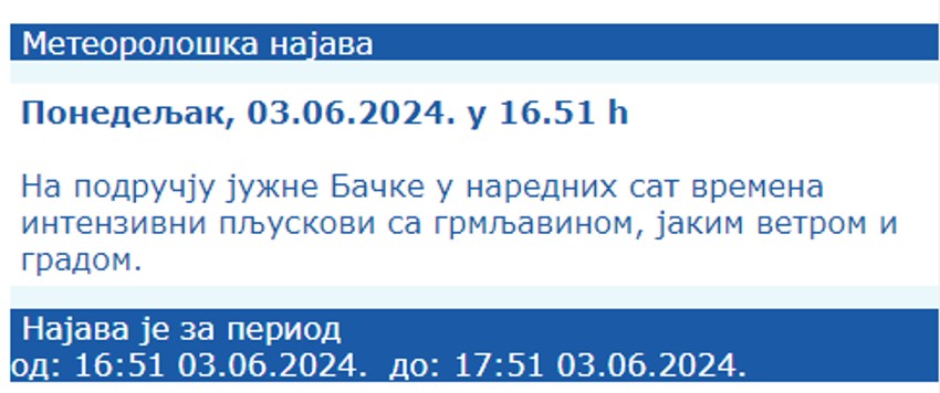 RHMZ Najava za ponedeljak