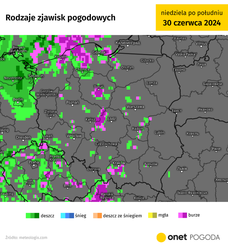 Burze przemieszczać mają się z zachodu i południa w głąb kraju