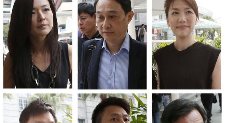 The convicted (top-left to bottom-right): Serina Wee, Chew Eng Han, Sharon Tan, Kong Hee, Tan Ye Peng and John Lam