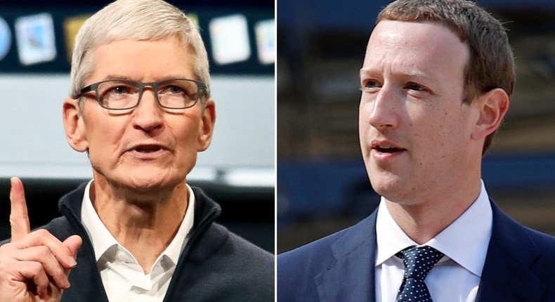 Apple CEO Tim Cook (left) and Facebook CEO Mark Zuckerberg.