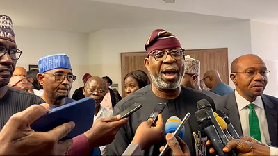 A photo of Dele Alake, spokesperson for President Bola Tinubu, addresses journalists after a meeting between the Federal Government and NLC over fuel subsidy removal on Wednesday, May 31, 2023. [ChannelsTV]
