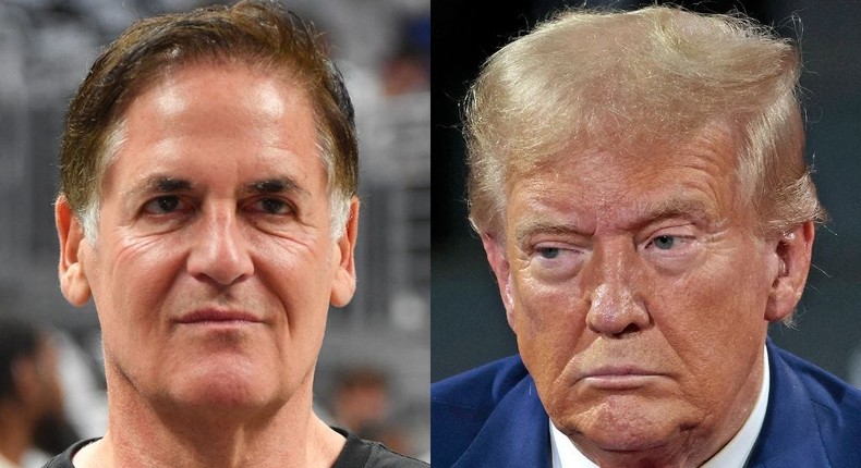 Good way to destroy a legendary American company and increase  costs to American buyers, Mark Cuban said of former President Donald Trump's call for 200% tariffs on agriculture equipment company John Deere.Allen Berezovsky via Getty Images; Jeff Kowalsky/AFP via Getty Images