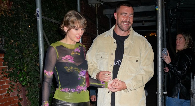 Taylor Swift and Travis Kelce in New York City on October 15, 2023.Gotham/GC Images