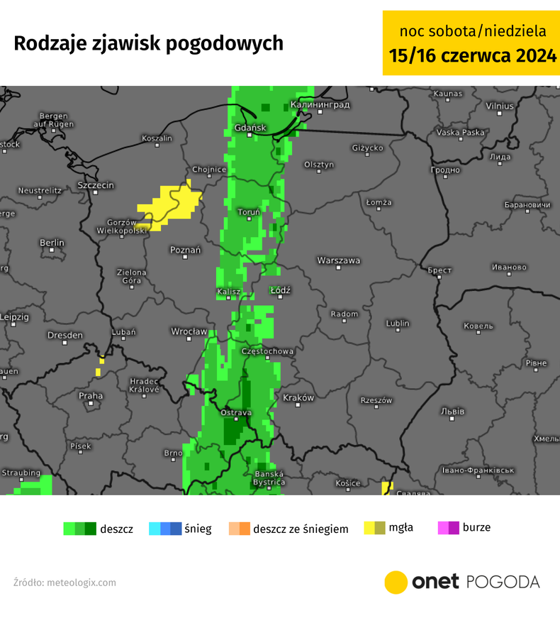 W nocy deszcze będą powoli wędrować w głąb kraju