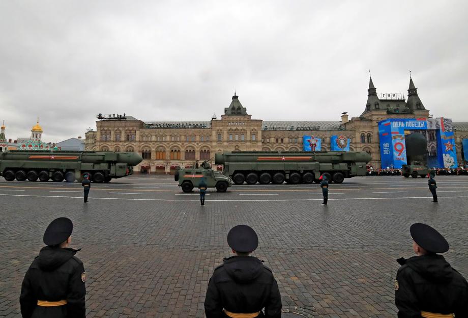 SHOW OF STRENGTH An intercontinental ballistic missile rolls down Moscow’s Red Square during a Victory Day military parade this May marking the 76th anniversary of the win over Nazi Germany in World War II.