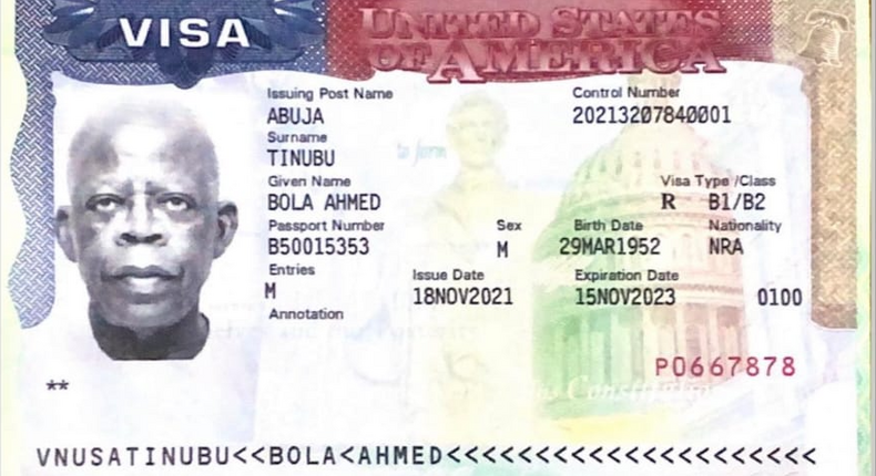 Tinubu's valid American visa surfaces amid denial rumours. [Twitter:FestusKeyamo]