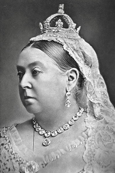 Królowa Wiktoria i diament Koh-i-noor jako broszka w 1887 r.