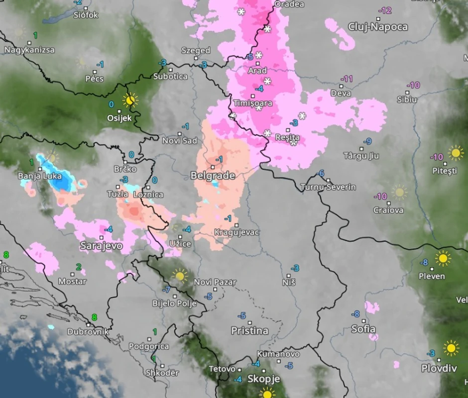 Sneg i ledena kiša u 8 ujutru