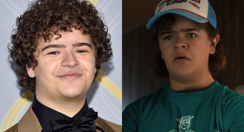 Gaten Matarazzo at the 75th Tony awards, and as Dustin Henderson in Stranger Things.Evan Agostini/Invision/AP/Netflix