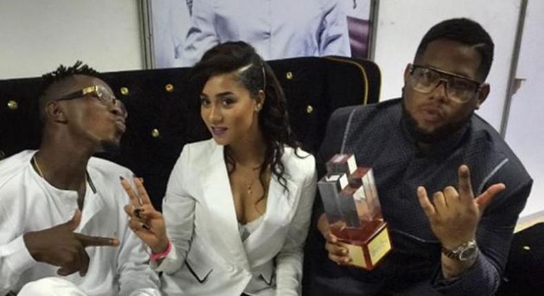 DJ Breezy, 4syte TV presenter Sorakiss and D-Black show off award