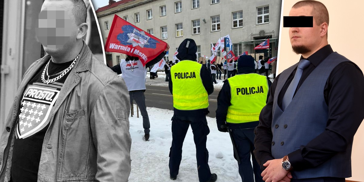 Pikieta policyjna przeciwko zwolnieniu policjanta ze służby.