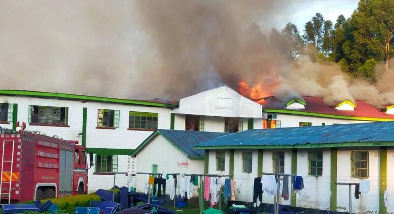 A dormitory on fire at Kakamega High School 