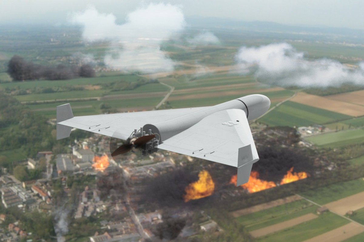 An,Unmanned,Military,Drone,Flies,In,The,Sky,Over,A